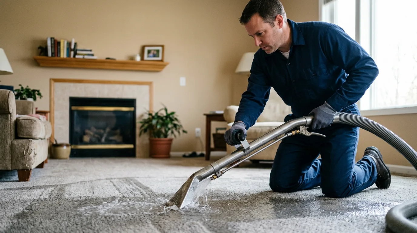 Water damage restoration technician working near Warfield, VA